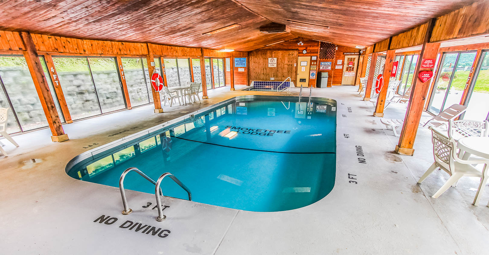 A spacious indoor swimming pool at VRI's Smoketree lodge in North Carolina.